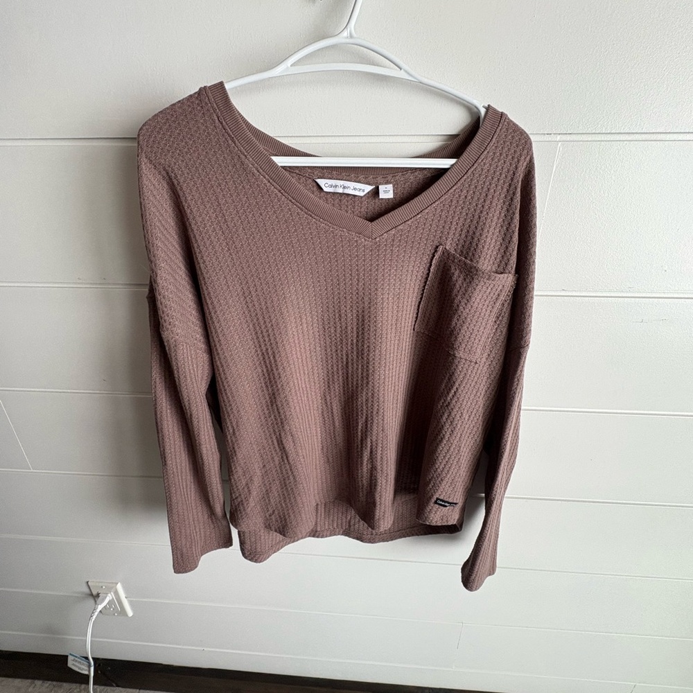 Calvin Klein Jeans Women's Long Sleeve Waffle Knit Top - Mauve Brown